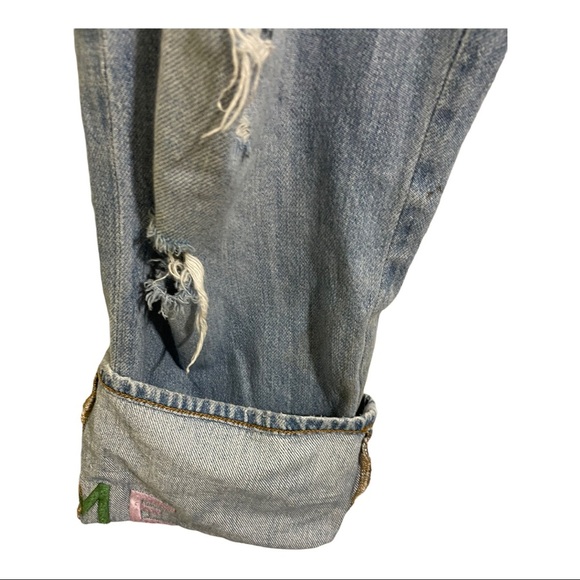 Frame le embroidery boyfriend jean size 28 flipped cuffed distressed denim - Picture 9 of 14